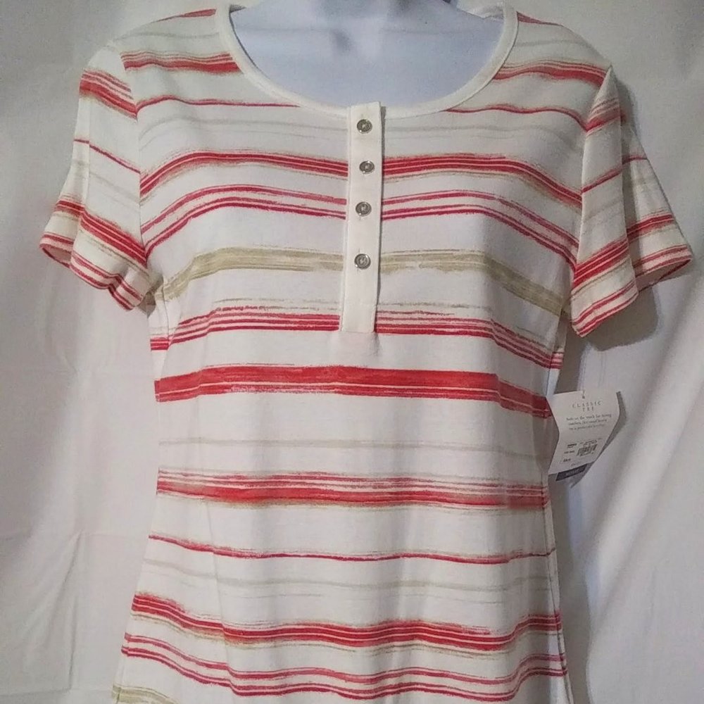 Women's S Croft & Barrow Henley Striped Classic Tee